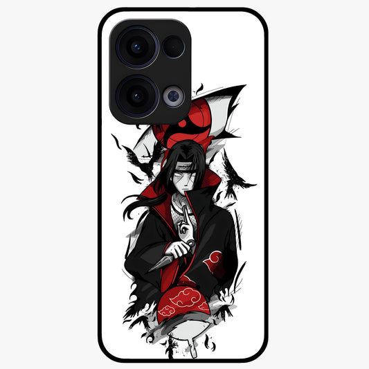 Itachi Sharingan Glass Case showing flat back view with powerful anime eye artwork and glossy glass finish.