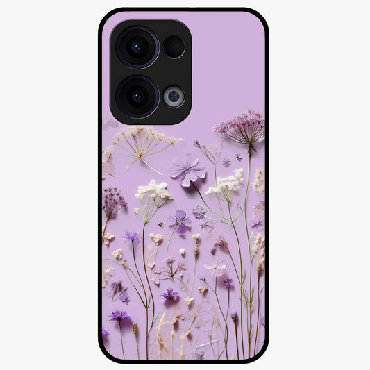 Lavender Blossom Dream Glass Case showing flat back view with soft lavender floral artwork and glossy glass finish.