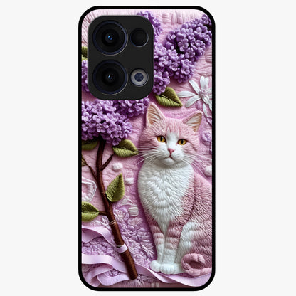Lavender Cat Whimsy Glass Case showing flat back view with cute lavender cat artwork and glossy glass finish.