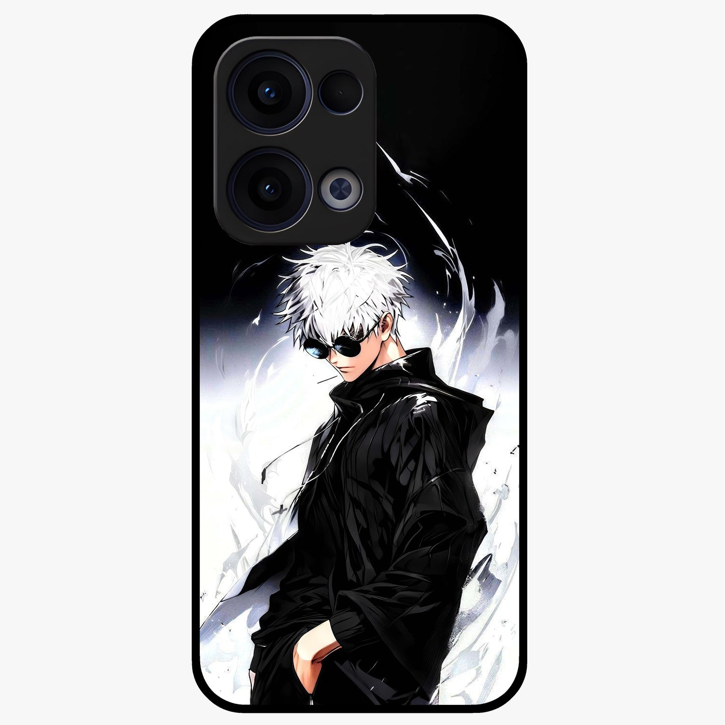 Limitless Shadow King Glass Case showing flat back view with powerful shadow warrior artwork and glossy glass finish.