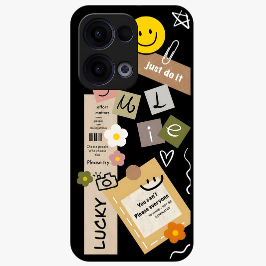 Lucky Aesthetic Collage Glass Case showing flat back view with trendy aesthetic collage artwork and glossy glass finish.