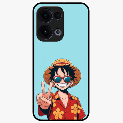 Luffy Summer Anime Vibe Glass Case showing flat back view with vibrant anime character artwork and glossy glass finish.