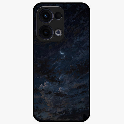 Lunar Veil Silence Glass Case showing flat back view with mystical moon veil artwork and glossy glass finish.