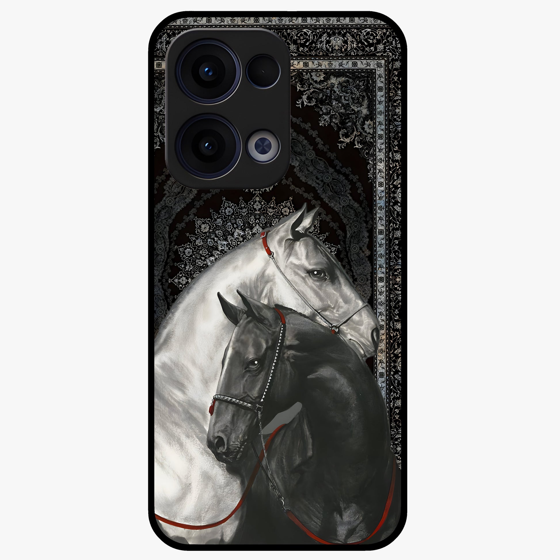 Majestic Ride Legacy Glass Case showing flat back view with powerful automotive inspired artwork and glossy glass finish.