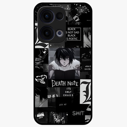 Midnight Chaos Mind Glass Case showing flat back view with abstract dark themed artwork and glossy glass finish.