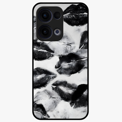 Midnight Kiss Marks Glass Case showing flat back view with lipstick kiss mark artwork and glossy glass finish.