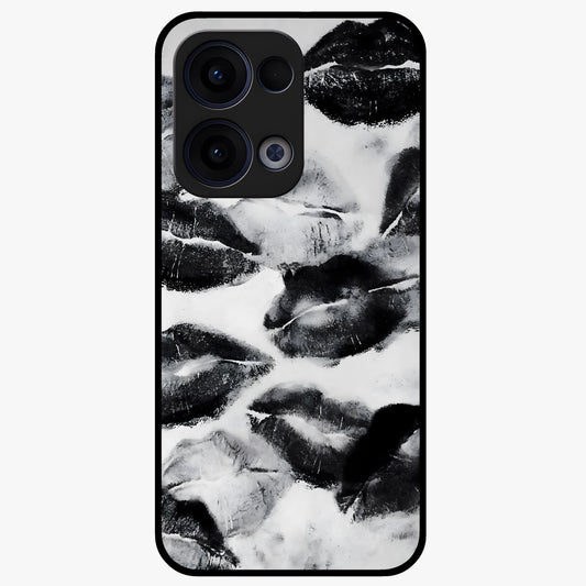 Midnight Kiss Marks Glass Case showing flat back view with lipstick kiss mark artwork and glossy glass finish.