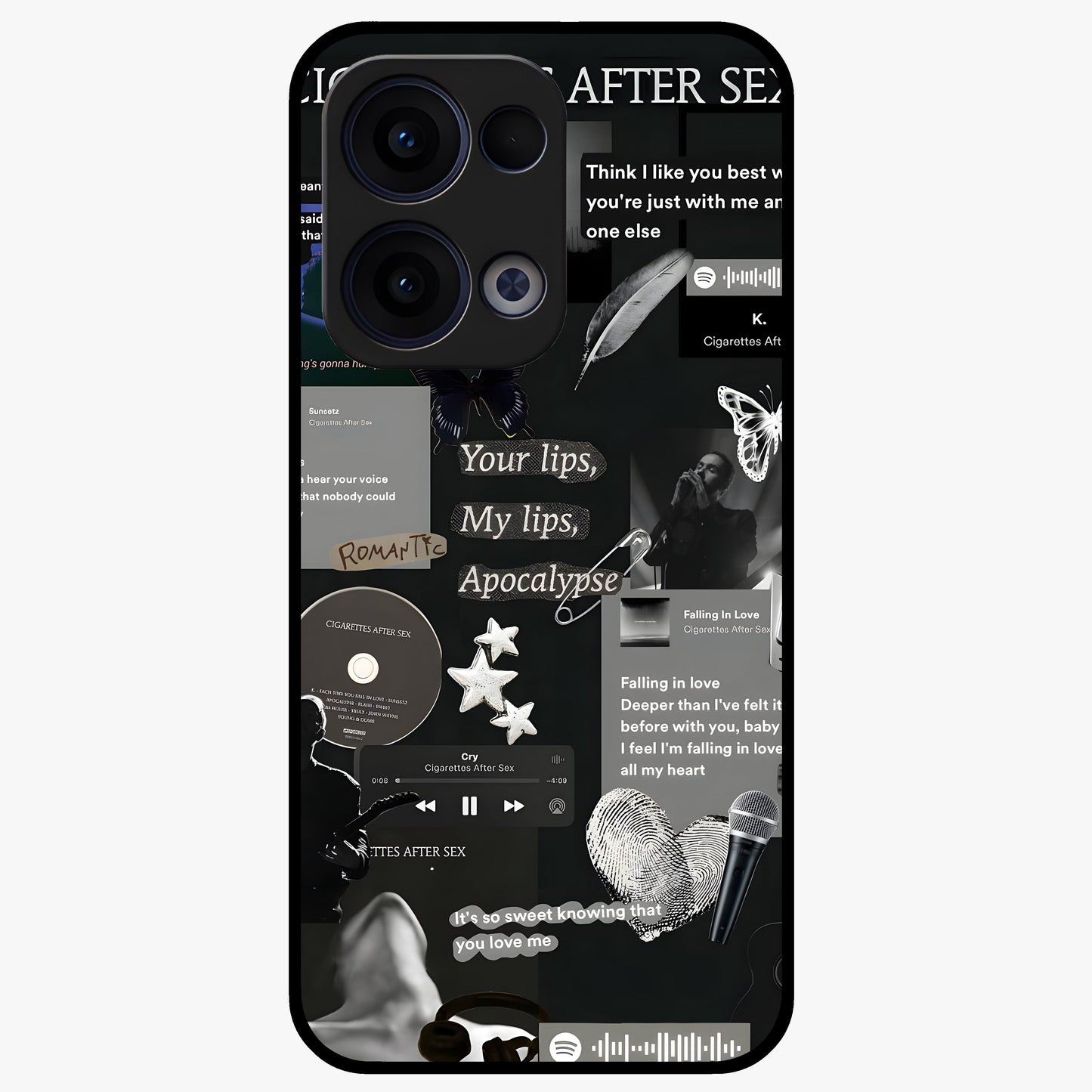 Midnight Love Echo Glass Case showing flat back view with romantic midnight themed artwork and glossy glass finish.