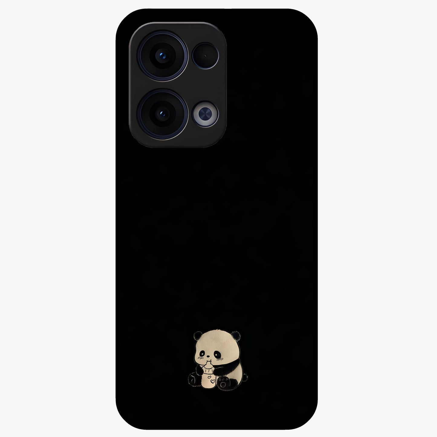 Midnight Panda Love Glass Case showing flat back view with cute panda themed artwork and glossy glass finish.