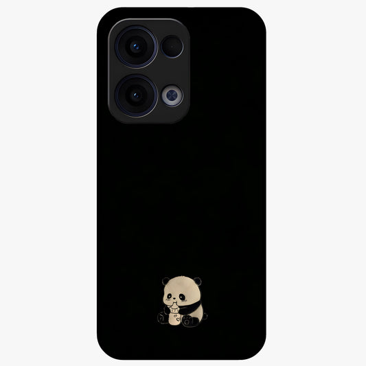 Midnight Panda Love Glass Case showing flat back view with cute panda themed artwork and glossy glass finish.