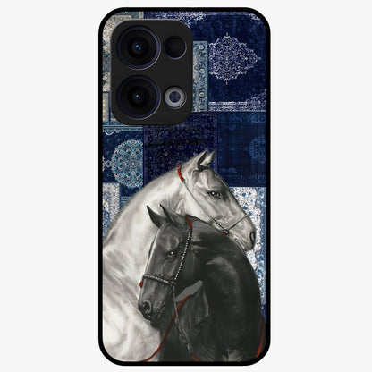 Midnight Stallion Blues Glass Case showing flat back view with majestic horse artwork and glossy glass finish.