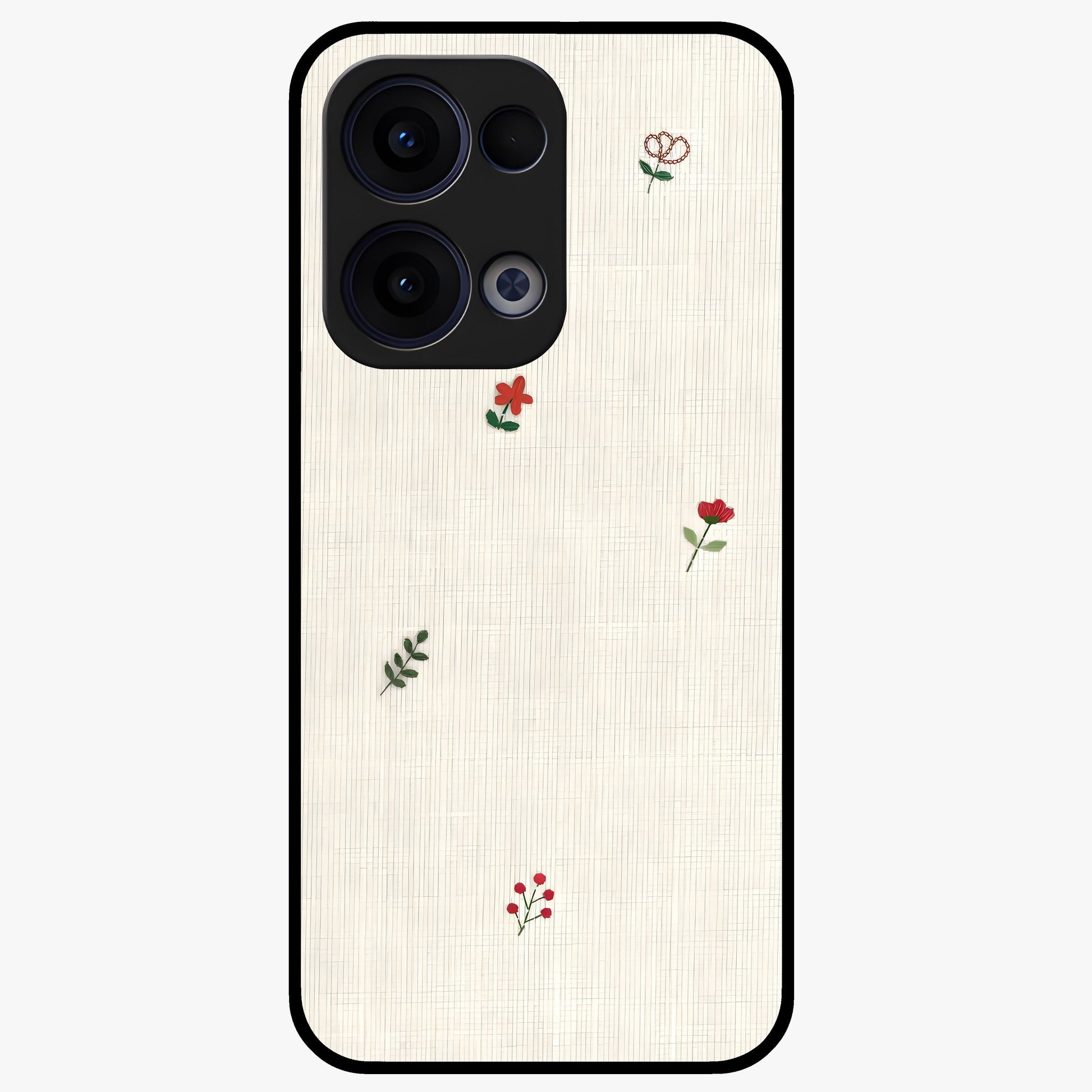 Minimalistic Blue With White Flower Pattern Glass Case showing flat back view with blue background and white flower pattern and glossy glass finish.