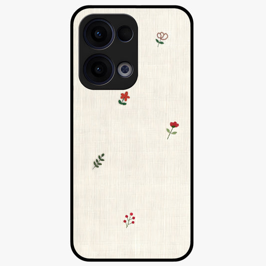 Minimalistic Blue With White Flower Pattern Glass Case showing flat back view with blue background and white flower pattern and glossy glass finish.