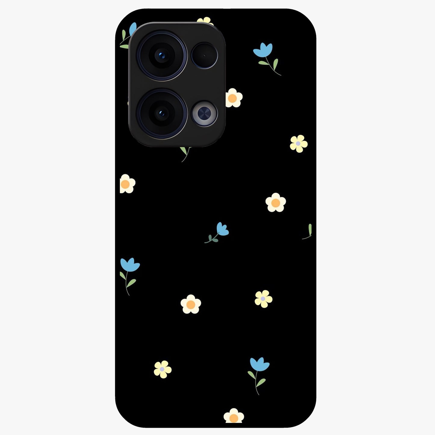 Minimalistic Blue With White Flower Pattern Glass Case showing flat back view with blue background and white flower pattern and glossy glass finish.