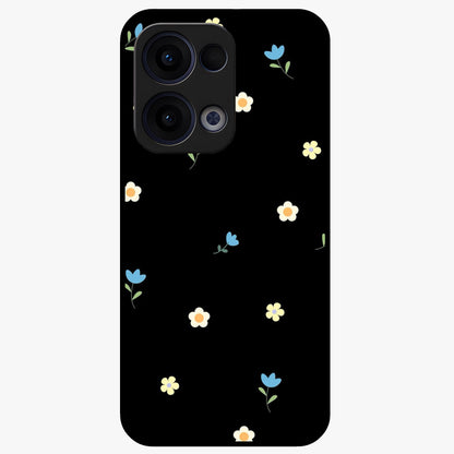 Minimalistic Blue With White Flower Pattern Glass Case showing flat back view with blue background and white flower pattern and glossy glass finish.