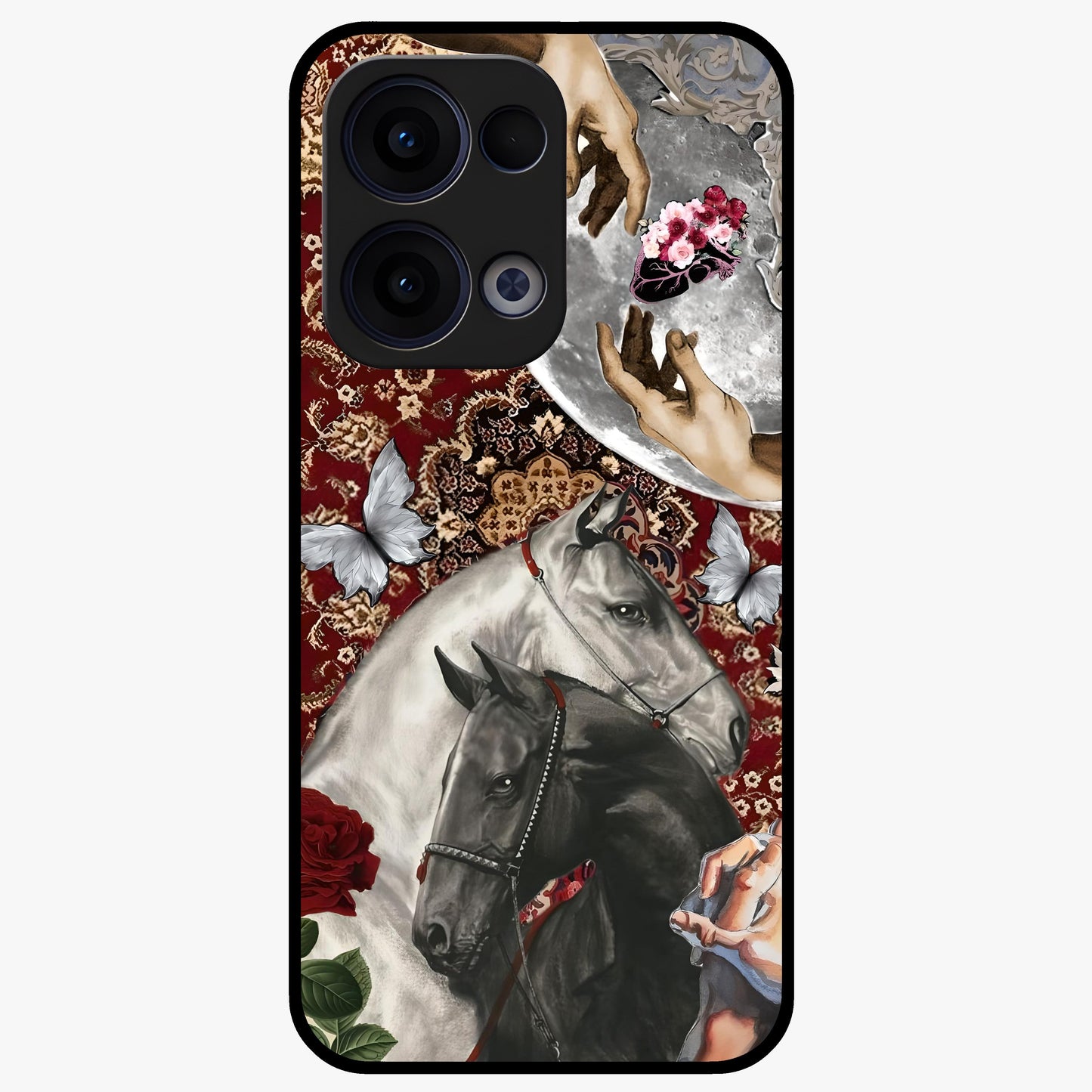 Moonlit Royal Stallion Glass Case showing flat back view with majestic horse under moonlight artwork and glossy glass finish.