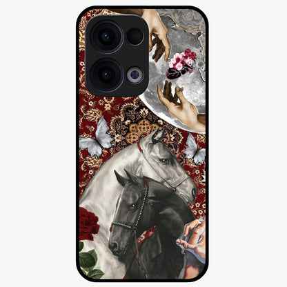 Moonlit Royal Stallion Glass Case showing flat back view with majestic horse under moonlight artwork and glossy glass finish.