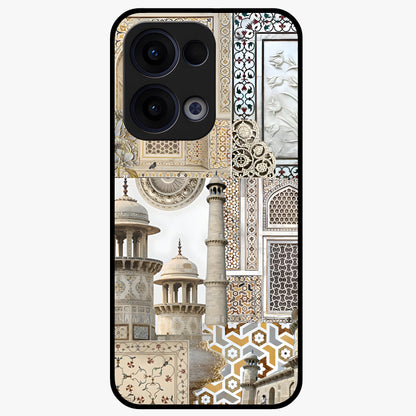 Mughal Marble Legacy Glass Case showing flat back view with intricate Mughal inspired marble pattern and glossy glass finish.