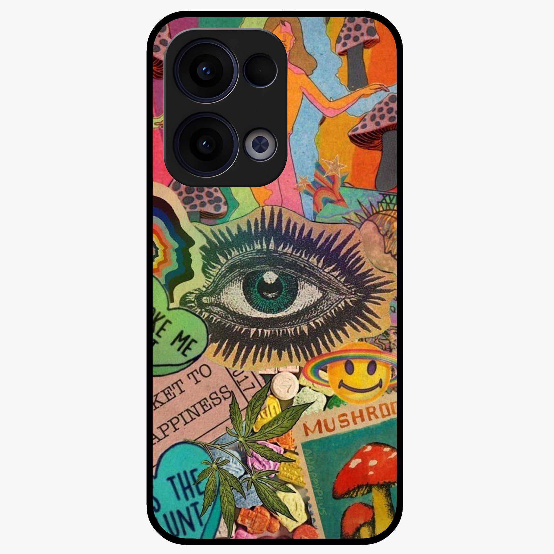 Mystic Eye Wonderland Glass Case showing flat back view with mystical eye themed artwork and glossy glass finish.