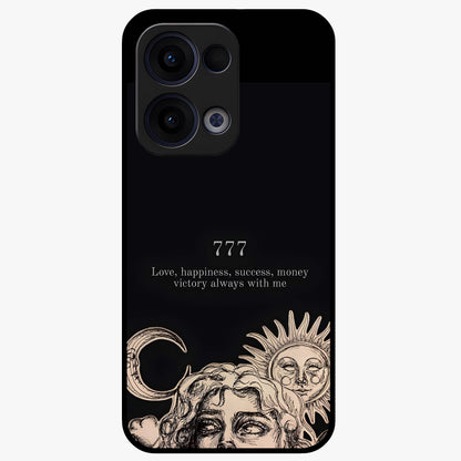 Mystic Victory Aura Glass Case showing flat back view with victory symbol artwork and glossy glass finish.