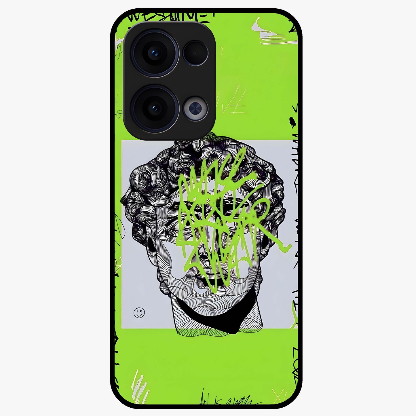 Neo Graffiti Rebellion Glass Case showing flat back view with vibrant graffiti artwork and glossy glass finish.