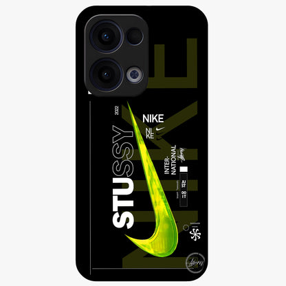 Neon Street Edition Glass Case showing flat back view with neon street style artwork and glossy glass finish.