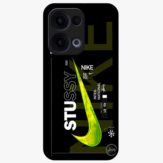 Neon Street Edition Glass Case showing flat back view with neon street style artwork and glossy glass finish.