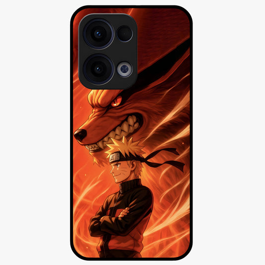 Nine Tails Legacy Glass Case showing flat back view with powerful nine-tailed fox inspired artwork and glossy glass finish.