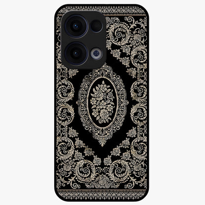 Noir Bloom Elegance Glass Case showing flat back view with elegant dark floral artwork and glossy glass finish.