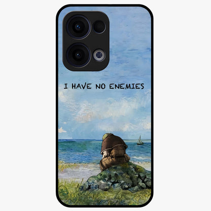 Peace Beyond War Glass Case showing flat back view with symbolic peace themed artwork and glossy glass finish.