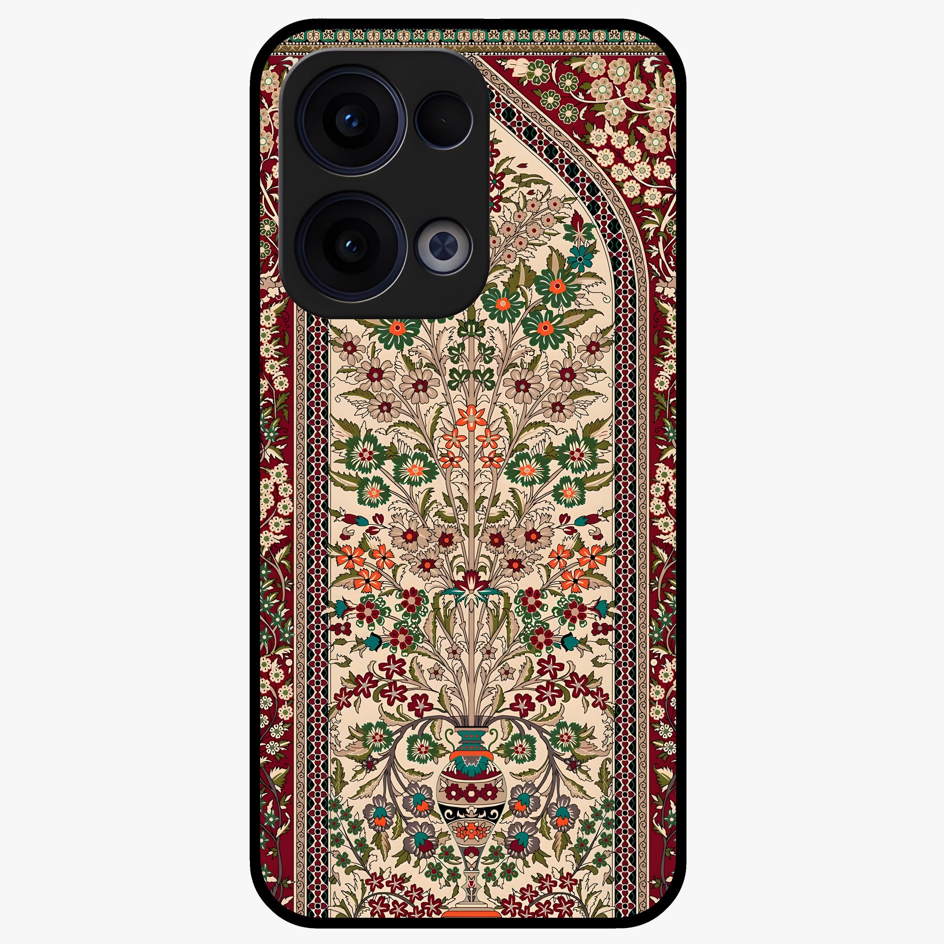 Persian Inspired Glass Case showing flat back view with ornate Persian style pattern artwork and glossy glass finish.