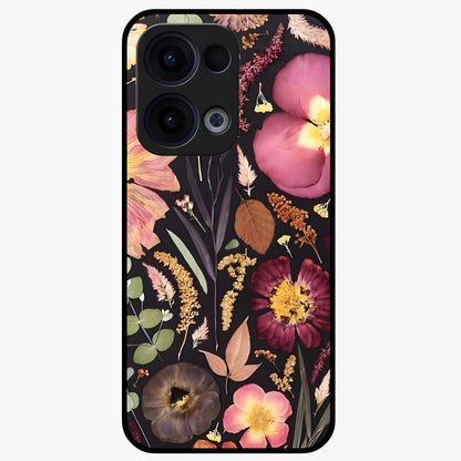 Petal Dream Tapestry Glass Case showing flat back view with intricate floral tapestry artwork and glossy glass finish.
