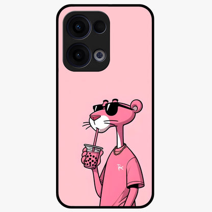 Pink Panther Glass Case showing flat back view with iconic pink panther artwork and glossy glass finish.