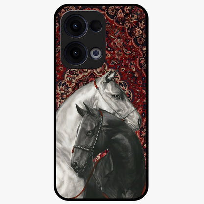 Regal Stallion Tapestry Glass Case showing flat back view with majestic horse tapestry artwork and glossy glass finish.