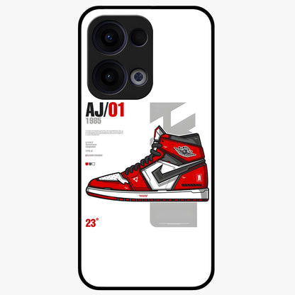 Retro Sneaker Blueprint Glass Case showing flat back view with sneaker blueprint style artwork and glossy glass finish.