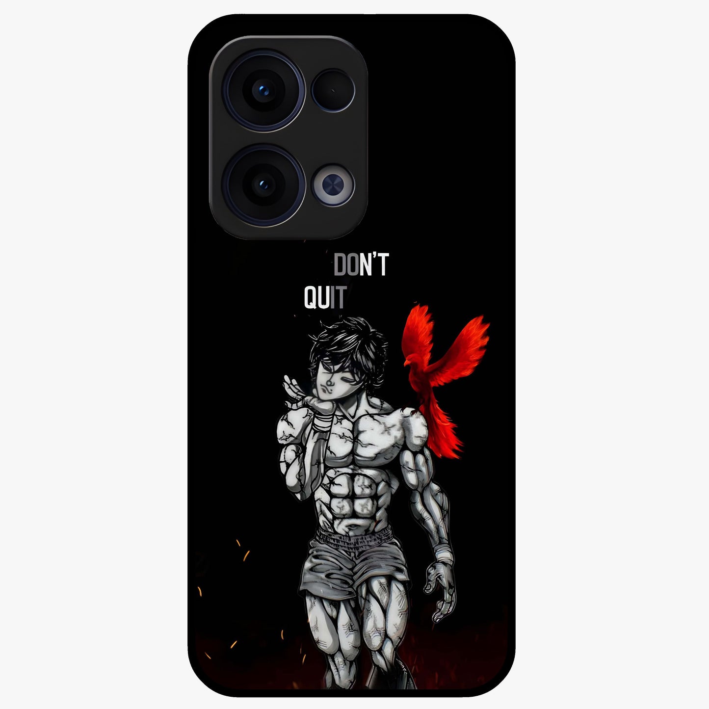 Rise Beyond Limits Glass Case showing flat back view with motivational typography artwork and glossy glass finish.