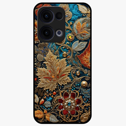 Royal Jewel Garden Glass Case showing flat back view with decorative floral garden artwork and glossy glass finish.