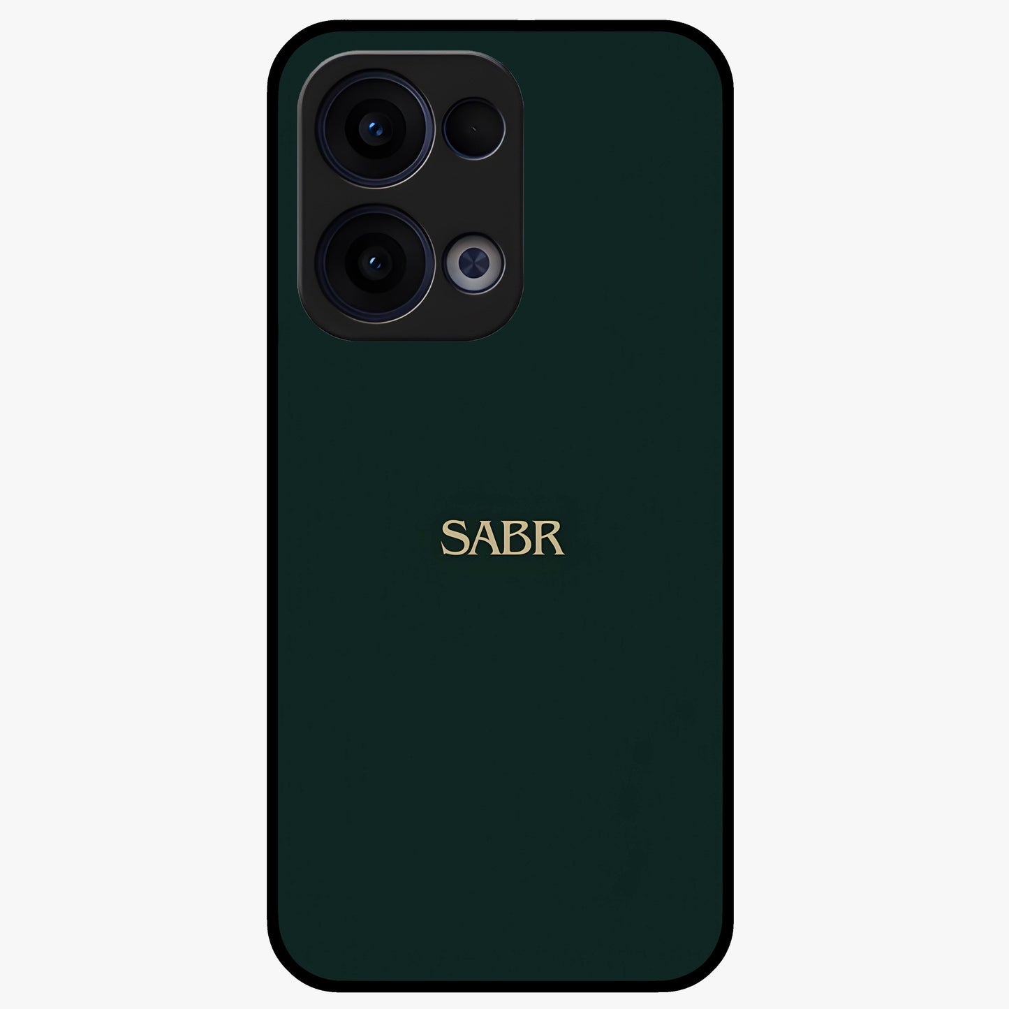 Sabr Minimal Patience Glass Case showing flat back view with minimalist typography artwork and glossy glass finish.