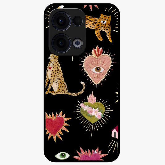 Sacred Jungle Heart Glass Case showing flat back view with jungle inspired heart artwork and glossy glass finish.