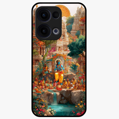 Sacred Sunlight Gods Glass Case showing flat back view with divine sunlight themed artwork and glossy glass finish.