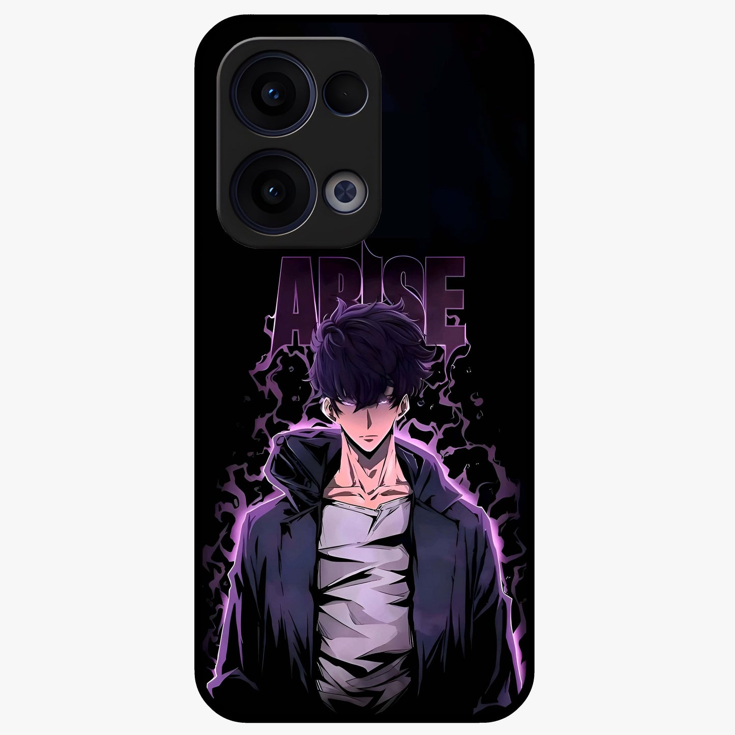 Shadow Monarch Awakening Glass Case showing flat back view with powerful dark monarch themed artwork and glossy glass finish.