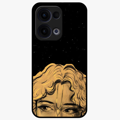 Shri Krishna Art Glass Case showing flat back view with devotional Krishna artwork and glossy glass finish.