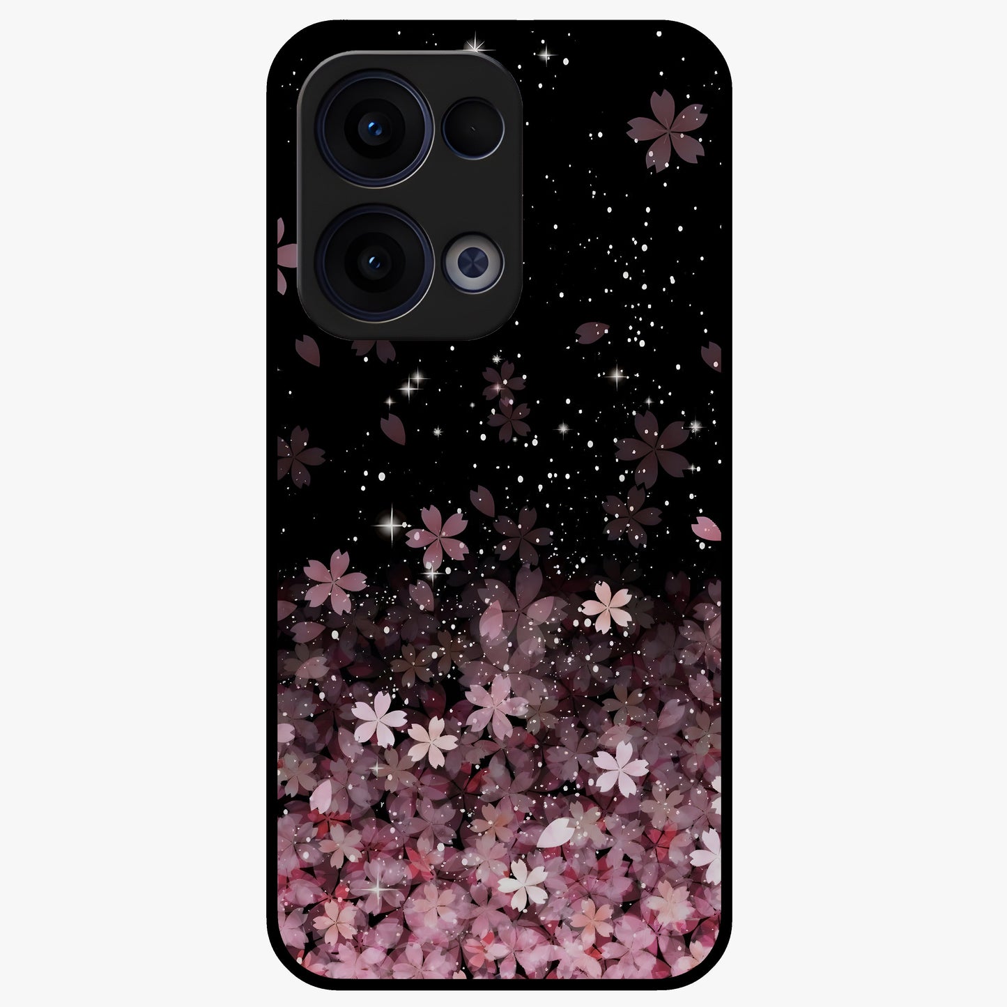 Small Starry Flowers Glass Case showing flat back view with delicate starry floral artwork and glossy glass finish.
