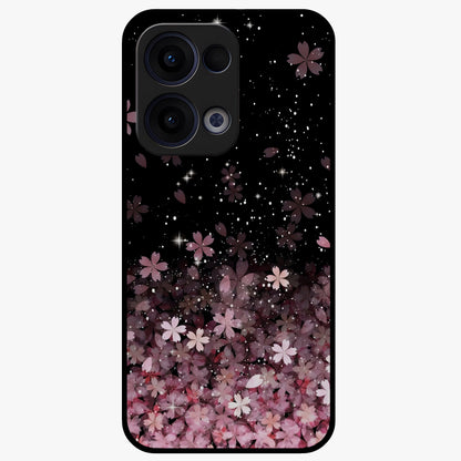 Small Starry Flowers Glass Case showing flat back view with delicate starry floral artwork and glossy glass finish.