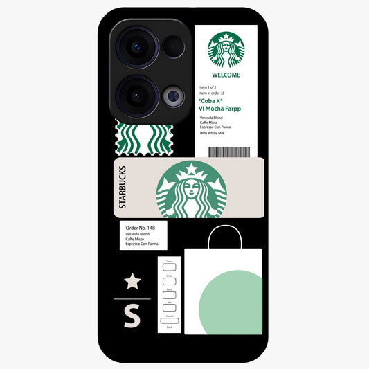 Starbucks Mocha Glass Case showing flat back view with coffee inspired artwork and glossy glass finish.