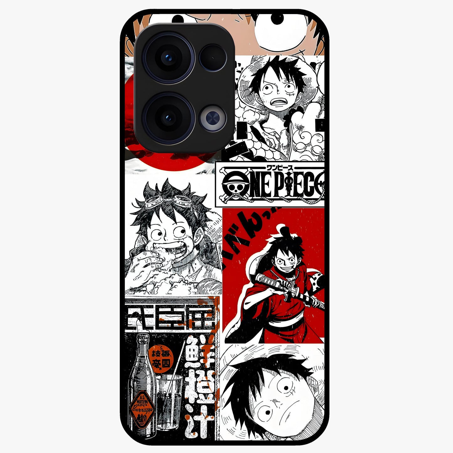 Strawhat Chaos Panels Glass Case showing flat back view with anime inspired chaos panel artwork and glossy glass finish.