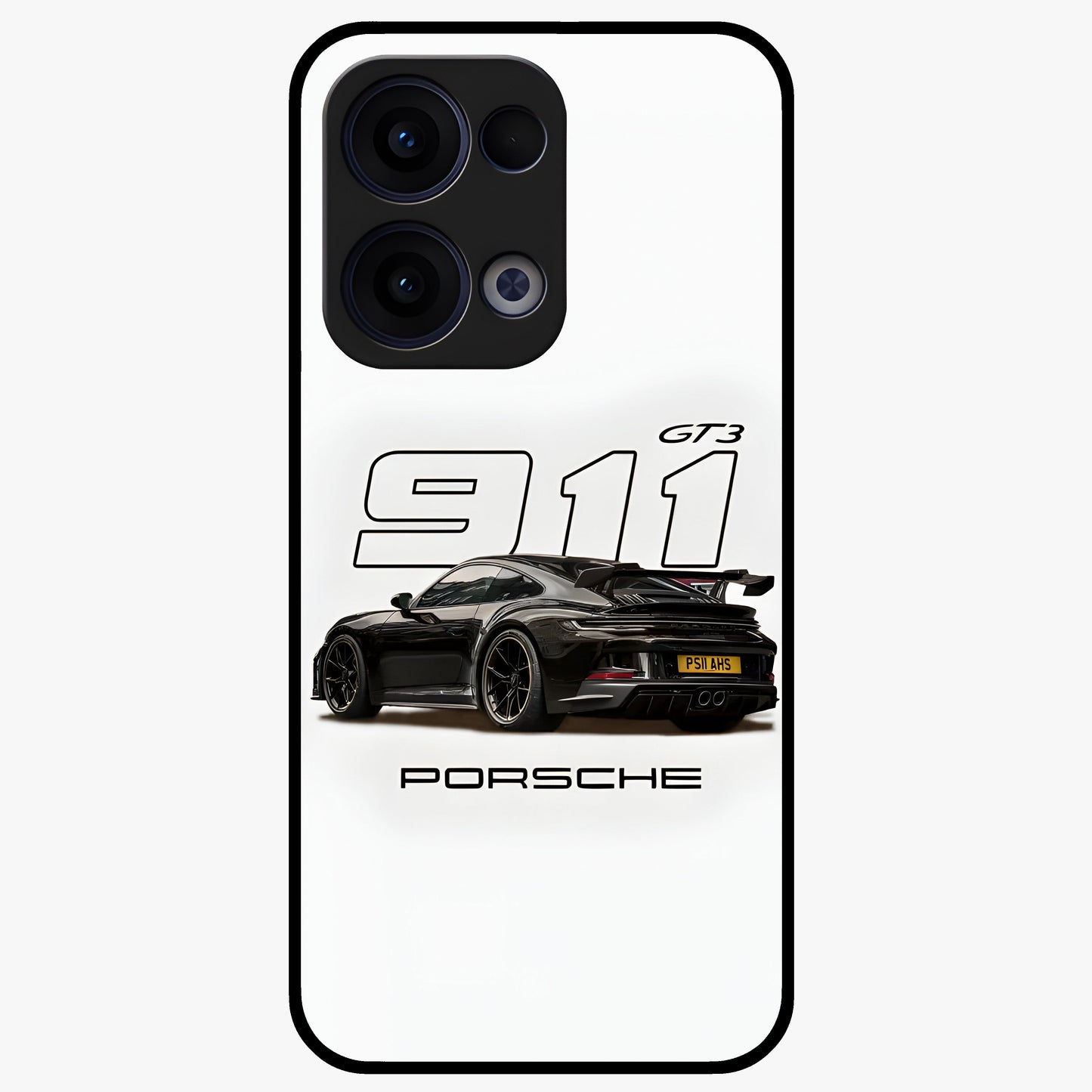 Turbo Legacy Icon Glass Case showing flat back view with iconic sports car inspired artwork and glossy glass finish.