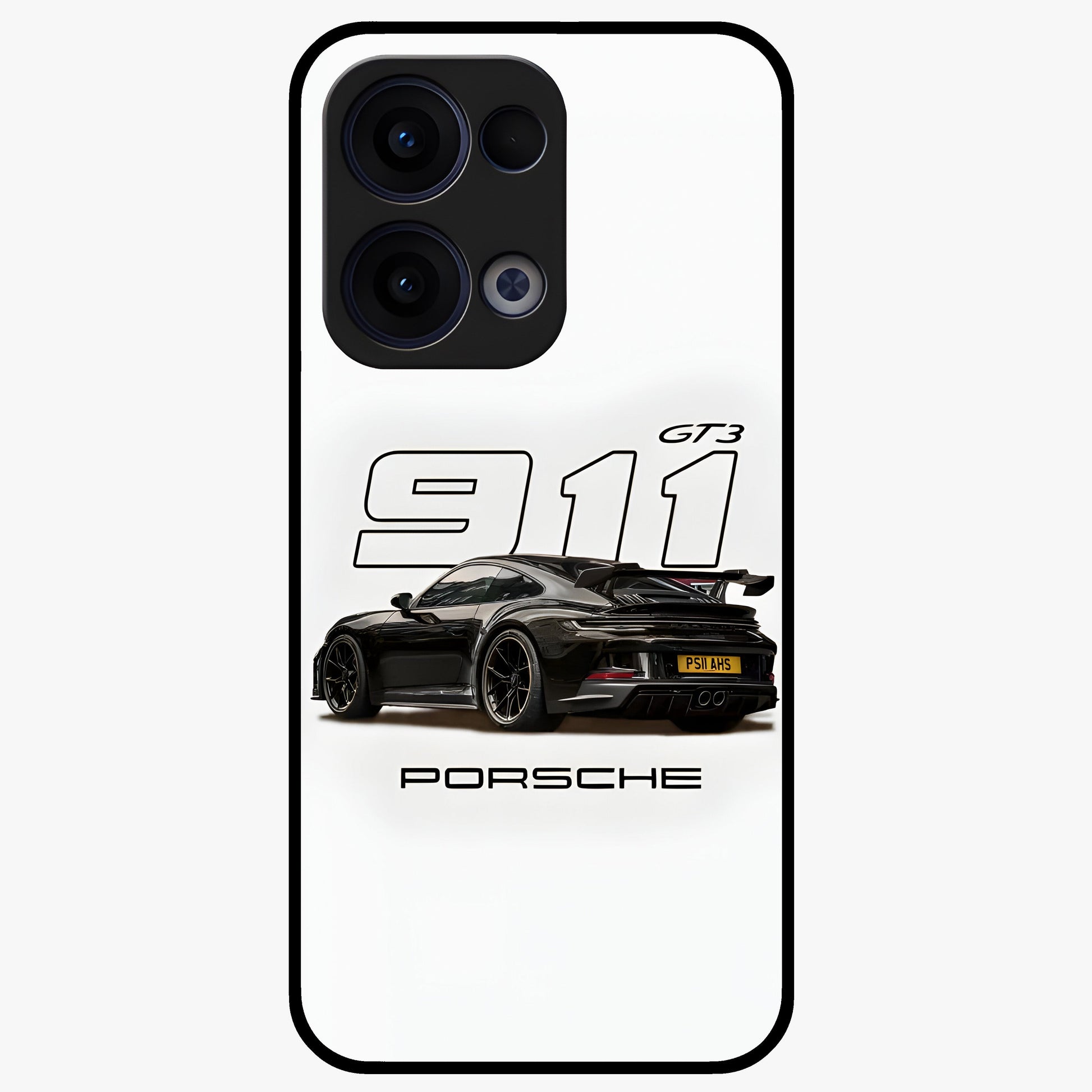Turbo Legacy Icon Glass Case showing flat back view with iconic sports car inspired artwork and glossy glass finish.