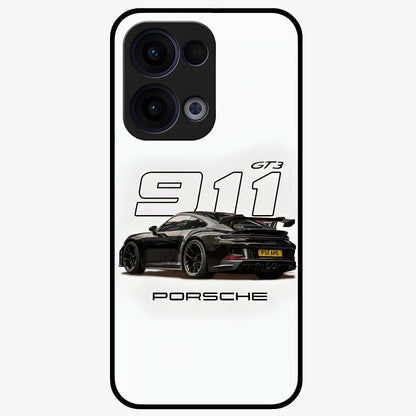 Turbo Legacy Icon Glass Case showing flat back view with iconic sports car inspired artwork and glossy glass finish.