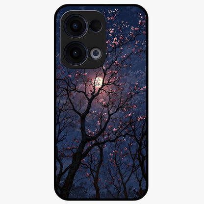 Twilight Sakura Serenade Glass Case showing flat back view with cherry blossom artwork at twilight and glossy glass finish.